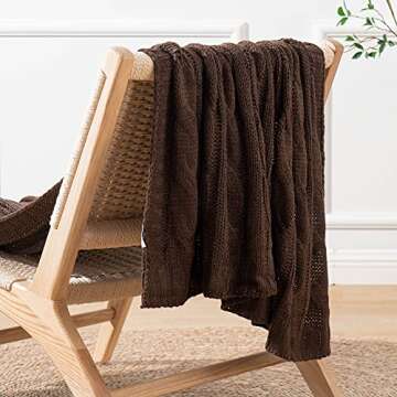 Battilo Soft Brown Cable Knit Throw Blanket for Cozy Comfort