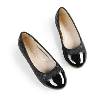 DREAM PAIRS Girls Dress Shoes Flower Girl Slip-on Cute Bow Ballet Flats for Wedding, Party, School,Size 2 Little Kid,Black,SDFL224K