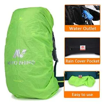 N NEVO RHINO Hiking Backpack, 40L/50L/60L/70L/80L Waterproof Camping Backpacking Daypack (Green 60L, (55+5) L)