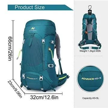 N NEVO RHINO Hiking Backpack, 40L/50L/60L/70L/80L Waterproof Camping Backpacking Daypack (Green 60L, (55+5) L)