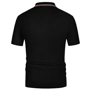 PJ PAUL JONES Mens 1960s Vintage Polo Shirts Contrast Lapel Collar Button Up Polo Sweaters Bowling Shirt Lightweight Black M