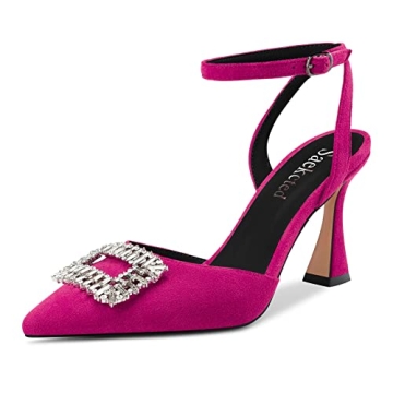 Saekcted Women Chunky Block High Heel Pointed Toe Sandals - Ankle Strap for Weddings and Formal Even...