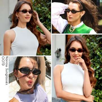 mosanana Retro Oval Sunglasses for Women 90s Small Trendy Fashion Vintage Narrow Tiny Cute Skinny Sun Glasses for Small Face Black and Tortoise MS52360