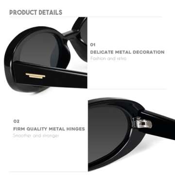 mosanana Retro Oval Sunglasses for Women 90s Small Trendy Fashion Vintage Narrow Tiny Cute Skinny Sun Glasses for Small Face Black and Tortoise MS52360