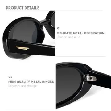 mosanana Retro Oval Sunglasses for Women 90s Small Trendy Fashion Vintage Narrow Tiny Cute Skinny Sun Glasses for Small Face Black and Tortoise MS52360