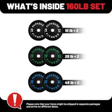 PAPABABE Strength Training Bumper Plates 160lb Set Olympic Weight Plates Rubber Bumper Plates with S...