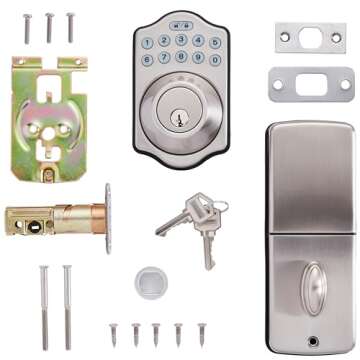 Amazon Basics Traditional Electronic Keyless Keypad Deadbolt Door Lock, Keyed Entry Option, 1-Pack, Satin Nickel