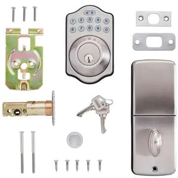 Amazon Basics Traditional Electronic Keyless Keypad Deadbolt Door Lock, Keyed Entry Option, 1-Pack, Satin Nickel