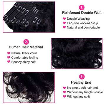 Body Wave Clip in Hair Extensions for Black Women Body Wave Human Hair Clip in Hair Extensions Natural Black Color Full Head Brazilian Virgin Hair，8/Pcs with 18Clips,120 Gram (20inch, Body hair)