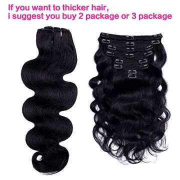 Body Wave Clip in Hair Extensions for Black Women Body Wave Human Hair Clip in Hair Extensions Natural Black Color Full Head Brazilian Virgin Hair，8/Pcs with 18Clips,120 Gram (20inch, Body hair)