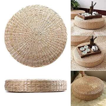 Straw Cushion Seat Cushion Floor Pillow Japanese Cushion Nature Handmade Straw Mat Yoga Zen Straw Seat Cushion Floor Pillows Seating for Adults 15.75" Diameter