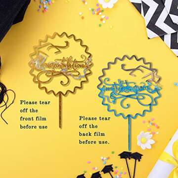 Whaline Graduation Cake Topper Gold Acrylic Cake Topper Congrats Grad You Did It Congratulations 5 Design Table Centerpiece Sticks Grad Party Food Appetizer Picks for Cake Decor Supplies, 10pcs