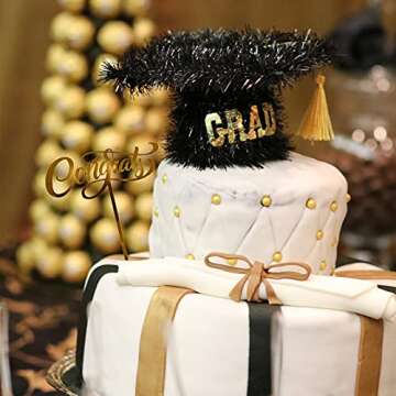 Whaline Graduation Cake Topper Gold Acrylic Cake Topper Congrats Grad You Did It Congratulations 5 Design Table Centerpiece Sticks Grad Party Food Appetizer Picks for Cake Decor Supplies, 10pcs