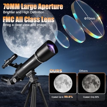 70mm Aperture Refractor Telescope for Astronomy Beginners