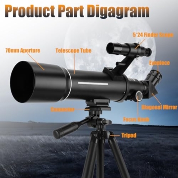 70mm Aperture Refractor Telescope for Astronomy Beginners