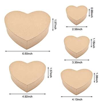 WANDIC Heart-Shaped Kraft Paper Boxes - 5 Sizes for Gift Packing