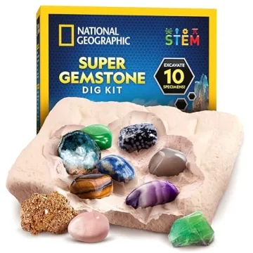 NATIONAL GEOGRAPHIC Gemstone Dig Kit – Dig Up 10 Real Gemstones for Kids, Unique Educational Minin...