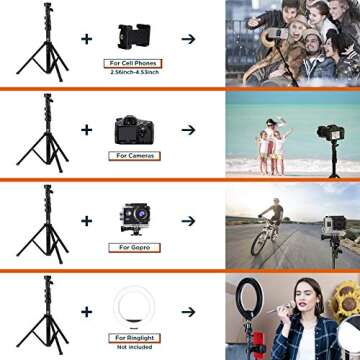 Geekoto Cell Phone Tripod: Extendable Phone Tripod,Selfie Stick with Remote,Heavy-Duty Aluminum Built,for iPhone&Android Phone/Camera/Gopro Black