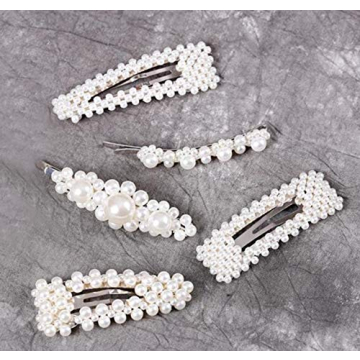 Beautifultracy 5 Piece Pearl Hair Barrettes for All Occasions