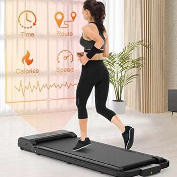 Gywowken Small Walking Pad Incline, 38in Compact Portable Treadmill 4MPH with APP Control & Speaker, Mini Quiet Under Desk Treadmill for Office & Home, 300 Lb Capacity, Black