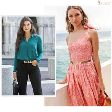 JASGOOD Women Skinny Elastic Belt for Dresses,Thin Retro Stretch Waist Belt with Golden Buckle 2 Pack,Black+Brown,Fit waist size 26-30 inch