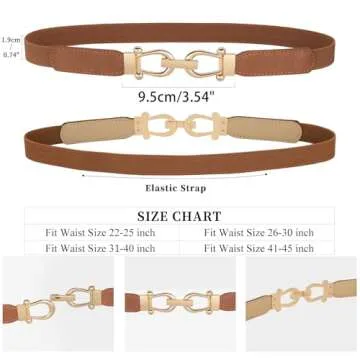 JASGOOD Women Skinny Elastic Belt for Dresses,Thin Retro Stretch Waist Belt with Golden Buckle 2 Pack,Black+Brown,Fit waist size 26-30 inch