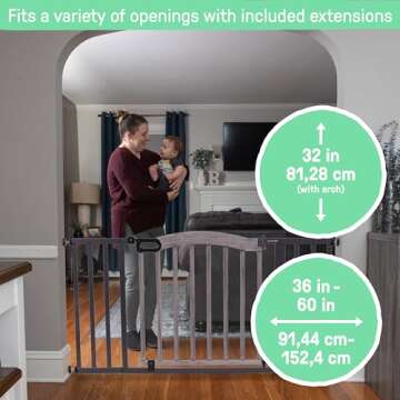 Summer Decorative Wood & Metal Pet and Baby Gate, 36" - 60" Wide, 32" Tall, Pressure Mounted, Instal...