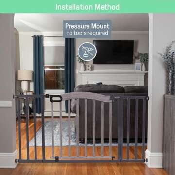 Summer Decorative Wood & Metal Pet and Baby Gate, 36" - 60" Wide, 32" Tall, Pressure Mounted, Install Wall to Wall or Doorway, Walk-Through Safety Gate - Gray