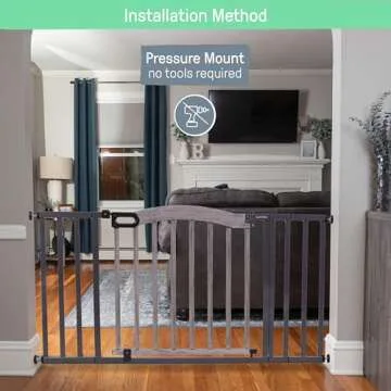 Summer Decorative Wood & Metal Pet and Baby Gate, 36" - 60" Wide, 32" Tall, Pressure Mounted, Install Wall to Wall or Doorway, Walk-Through Safety Gate - Gray