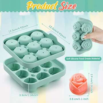 Censen 4 Pcs Silicone Rose Ice Cube Mold 3D Rose Mold with Covers Easy Release Rose Cube Tray Form L...