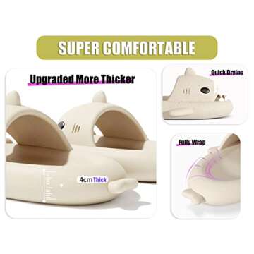 Shark Slides Adult Women Men Kids Shark Slippers, Cloud Shark Slides Summer Beach Sandals Pillow House Slippers Non-Slip Spa Slides Shower Shoes Beige 3839