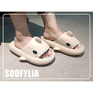 Shark Slides Adult Women Men Kids Shark Slippers, Cloud Shark Slides Summer Beach Sandals Pillow House Slippers Non-Slip Spa Slides Shower Shoes Beige 3839