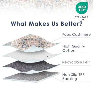 VK VK·LIVING Machine Washable Rug 6'x9' Vintage Design Washable Area Rugs with Non Slip Rugs for Li...