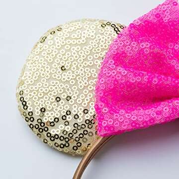 Foeran Mouse Ears Headbands Shiny Bows Mouse Ears Glitter Party Princess Decoration Cosplay Costume for Girls Women (Gold/Pink)
