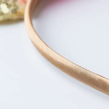 Foeran Mouse Ears Headbands Shiny Bows Mouse Ears Glitter Party Princess Decoration Cosplay Costume for Girls Women (Gold/Pink)