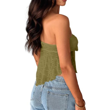 TERIVEEK Women Strapless Floral Tie Front Bandeau Top