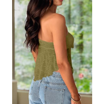 TERIVEEK Women Strapless Floral Tie Front Bandeau Top