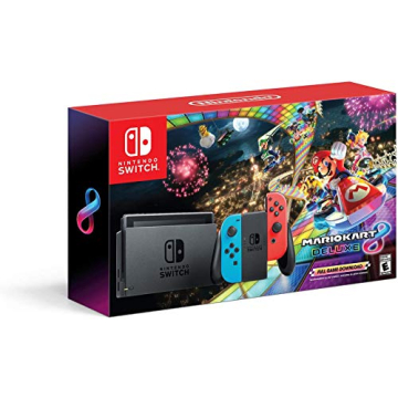 Nintendo Switch with Neon Joy-Con and Mario Kart 8 Deluxe