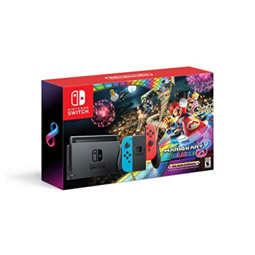 Nintendo Switch with Neon Joy-Con and Mario Kart 8 Deluxe