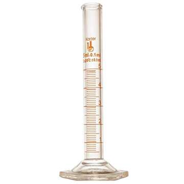 5ml Graduated Cylinder, Borosilicate 3.3 Glass, Single Metric Scale, Class B, Karter Scientific 233A...