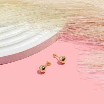 Elegant 18k Gold Plated Silver Ball Stud Earrings for Women