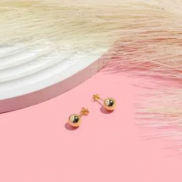 Elegant 18k Gold Plated Silver Ball Stud Earrings for Women