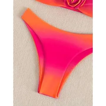 Verdusa Women's 2 Piece Ombre Applique Bandeau Bikini Swimsuit High Cut Bathing Suit Hot Pink Small