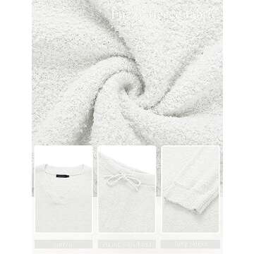 MEROKEETY Womens Casual Winter Pajama Set Long Sleeve V Neck Fuzzy Fleece Knitted Pj Sweater Sets,White,S