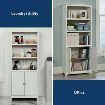 Sauder Cottage Road Book Shelf, Bookshelf with Storage, Library Bookcase with Doors and Adjustable Shelves, in Soft White Finish