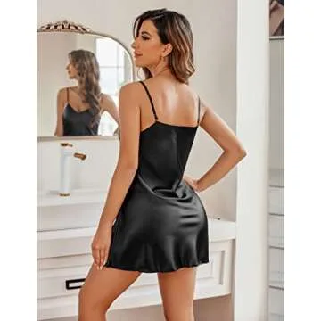 Avidlove Lingerie for Women Satin Sleepwear Sexy Nightgown Full Slip Nighty Strap Chemise Mini Babydoll Nightdress Black