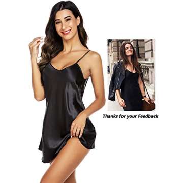 Avidlove Lingerie for Women Satin Sleepwear Sexy Nightgown Full Slip Nighty Strap Chemise Mini Babydoll Nightdress Black