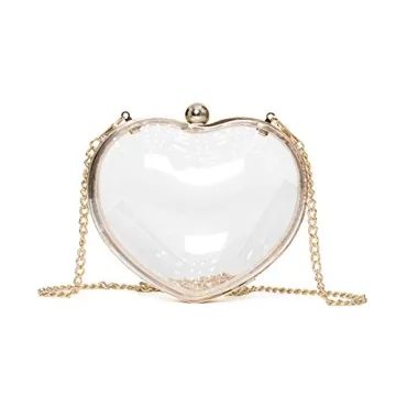 Flada Women's Clear Heart Shape Clutch Evening Handbag Purse Transparent Acrylic Crossbody Bag