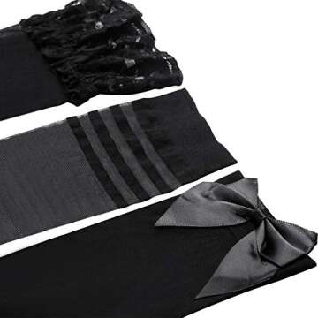 SATINIOR Silk Thigh High Stocking for Women Lace Silicone Socks Satin Bow Top Stocking (Black)
