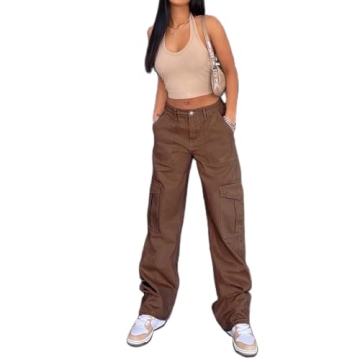 Y2K Low Waist Cargo Baggy Pants Drawstring Wide Leg Pockets Trousers Harajuku Streetwear for 90s Gir...